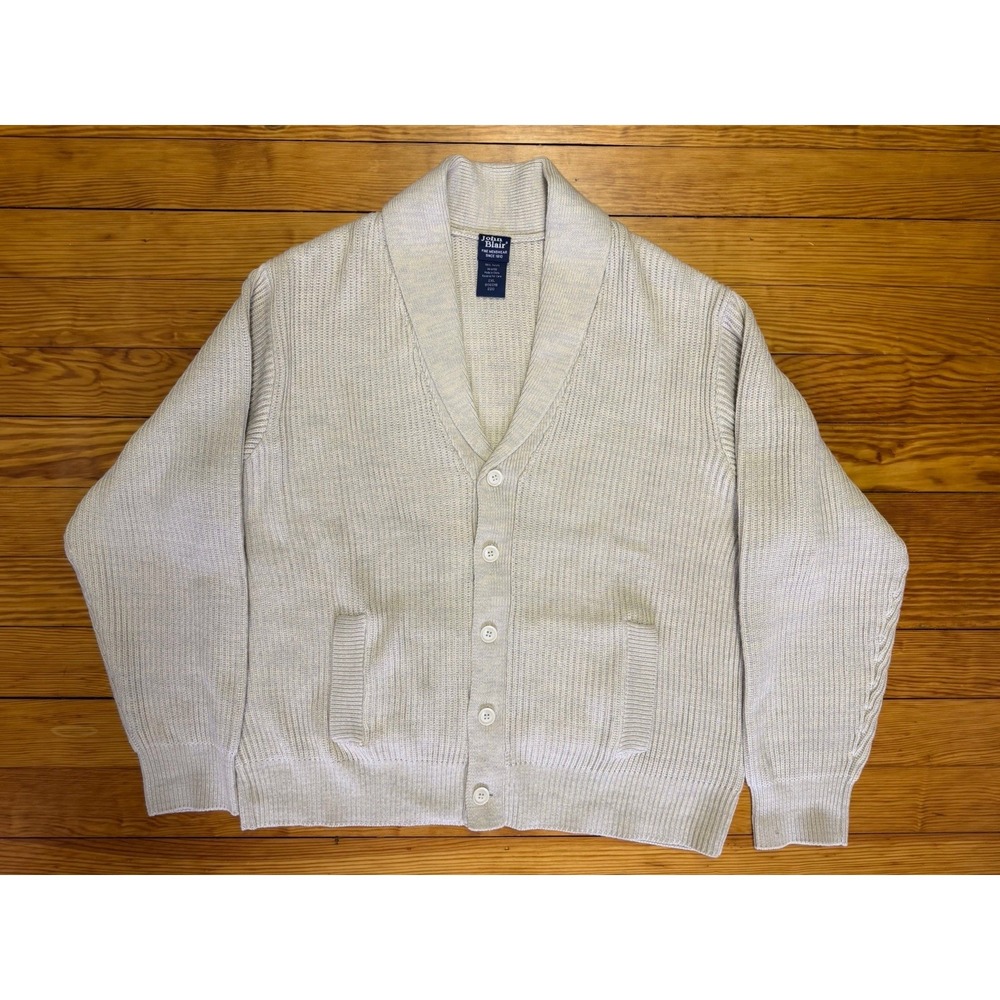 John Blair Cardigan Sweater Mens 2XL Beige Ribbed Shawl Collar Fisherman Grandpa